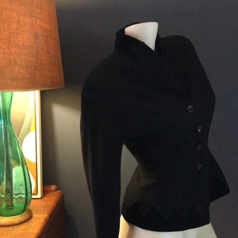Vintage High Collar Black Wool Blazer